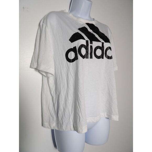 Adidas XL Big Boss Cropped Tee Shirt White Logo Ladies NWT Oversized Activewear - Picture 3 of 11